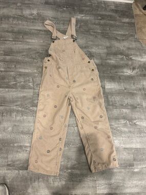Storia Beige Corduroy Overalls with Multicolor Embroidered Dots